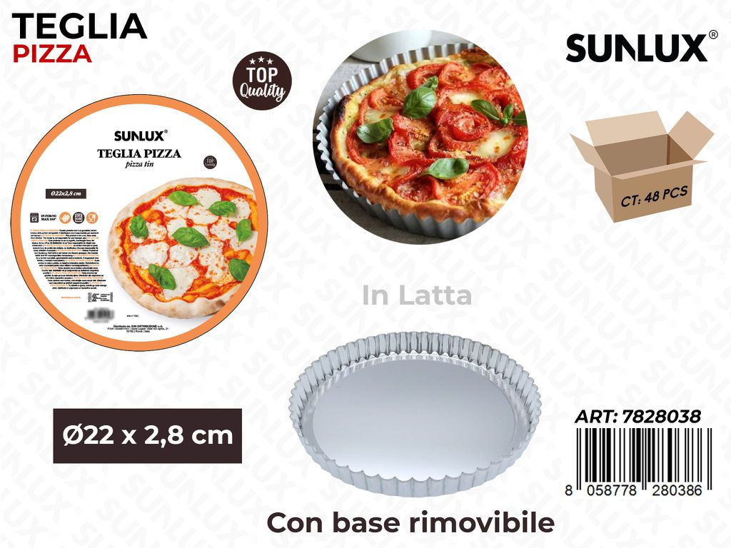 Sunlux Teglia Pizza c/Base Rim. in Latta D.22*2.8CM