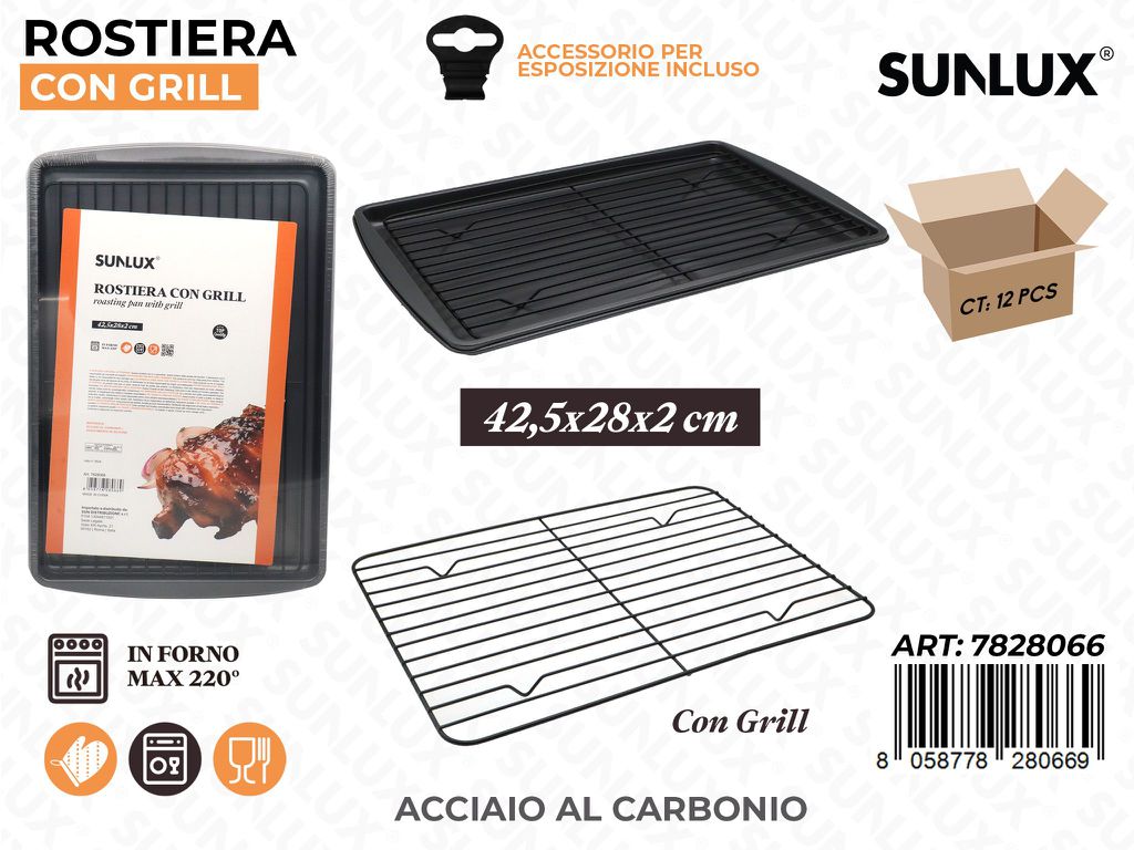 Sunlux Rostiera c/Grill Acc. al Carbonio 42.5*28.2CM