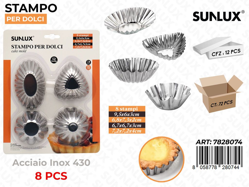 Sunlux Stampo per Dolci Acciaio 430 8PCS Ass.