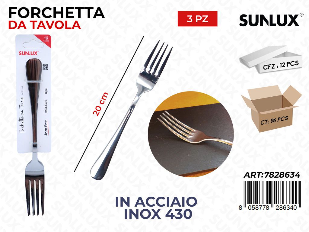 Sunlux Forchetta da Tavola 3PCS Acc.inox 20CM