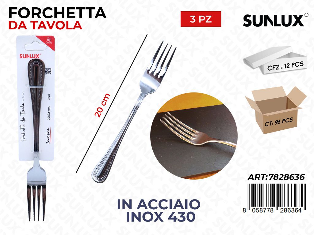 Sunlux Forchetta da Tavola 3PCS Acc.inox 430 20CM