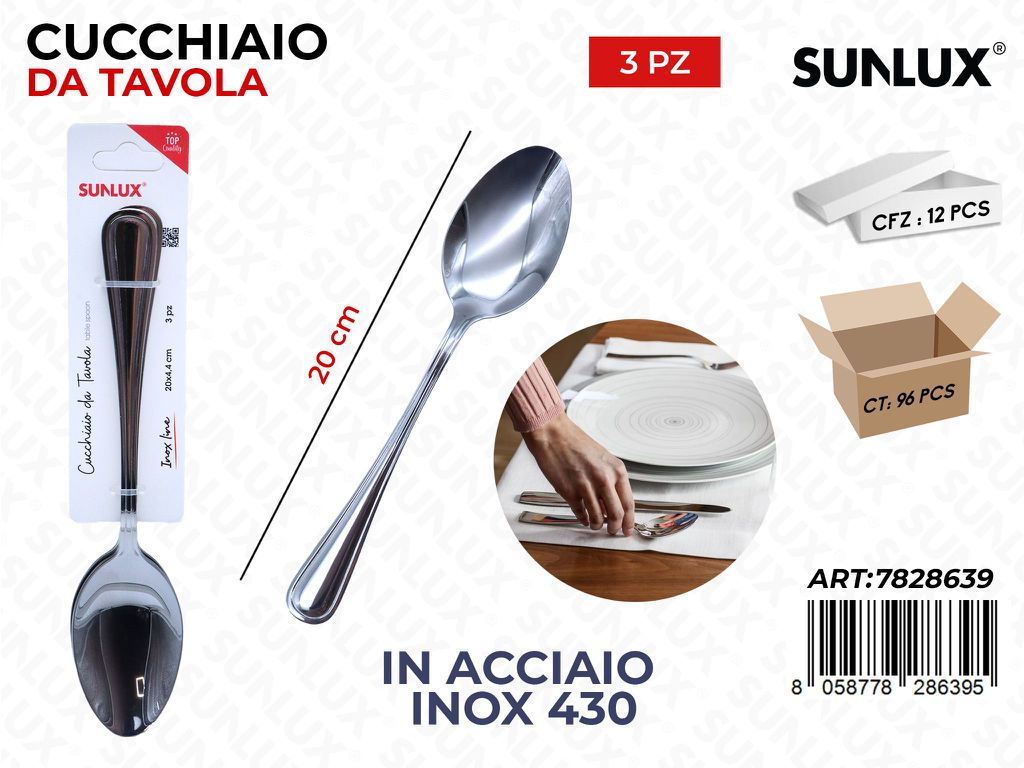 Sunlux Cucchiaio da Tavola 3PCS Acc.inox 430 20CM