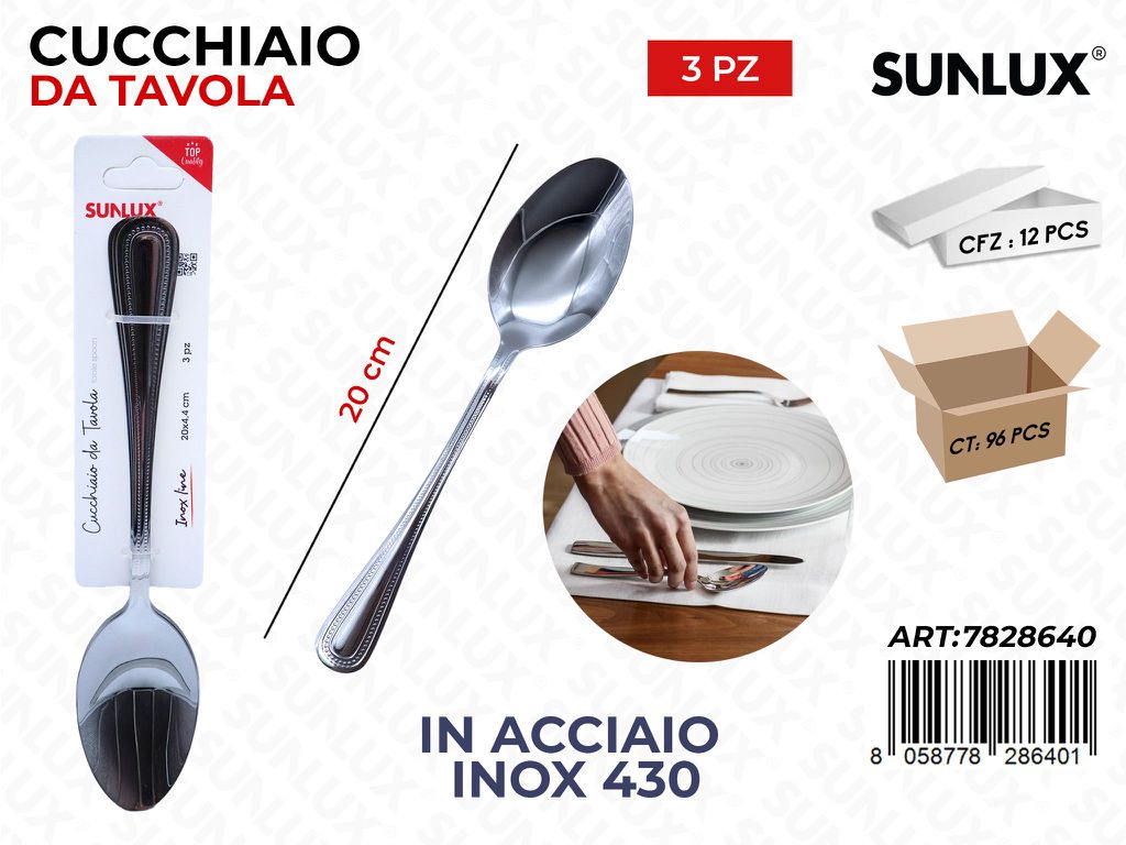 Sunlux Cucchiaio da Tavola 3PCS Acc.inox 430 20CM