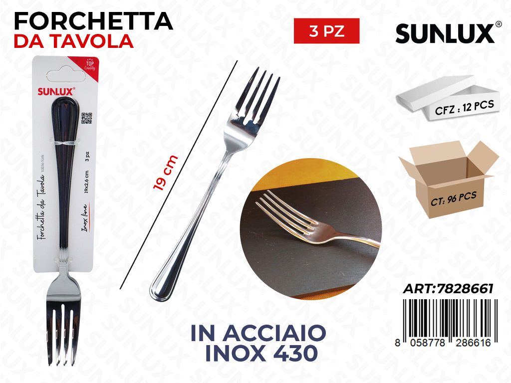 Sunlux Forchetta da Tavola 3PCS Acc.inox 430 19CM