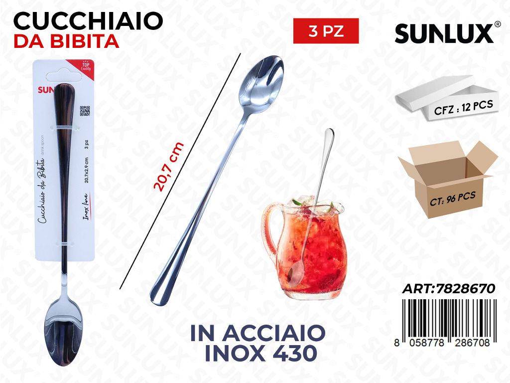 Sunlux Cucchiaio da Bibita Acc.inox 430 3PCS 20.7CM