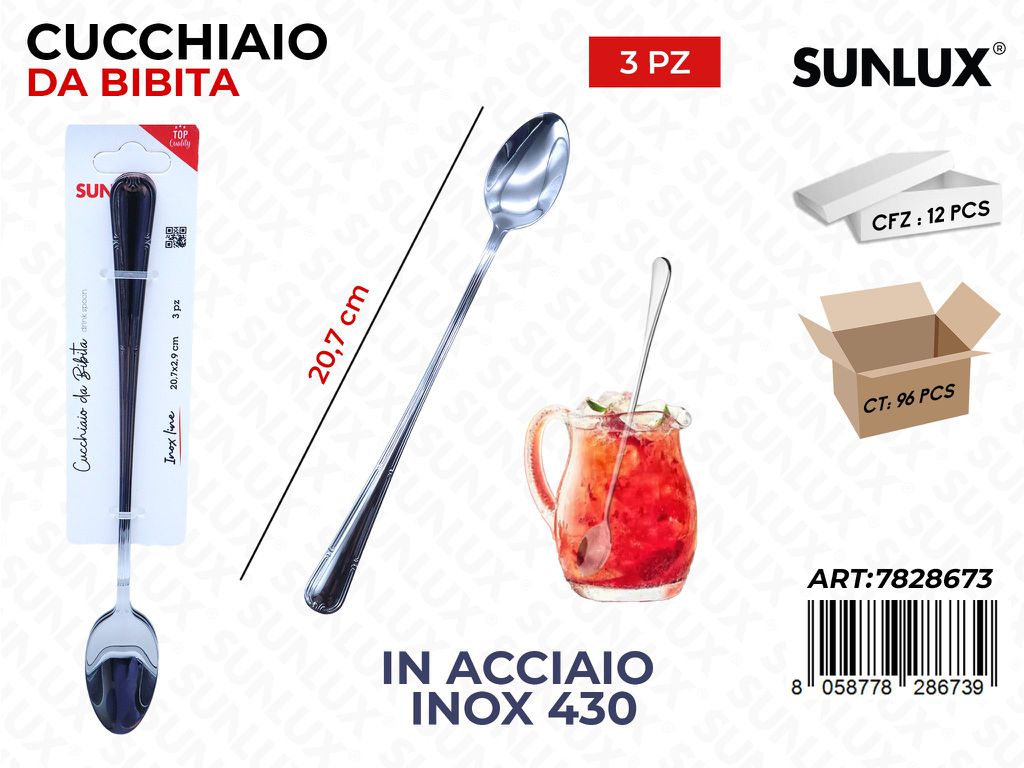 Sunlux Cucchiaio da Bibita Acc.inox 430 3PCS 20.7CM
