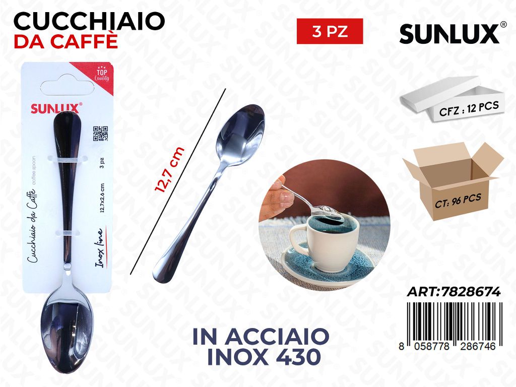 Sunlux Cucchiaio da Caffe Acc.inox 430 3PCS 12.7CM