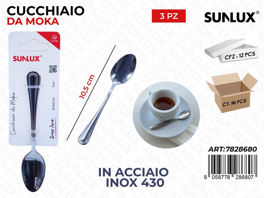 Sunlux Cucchiaio da Moka Acc.inox 430 3PCS 10.5CM