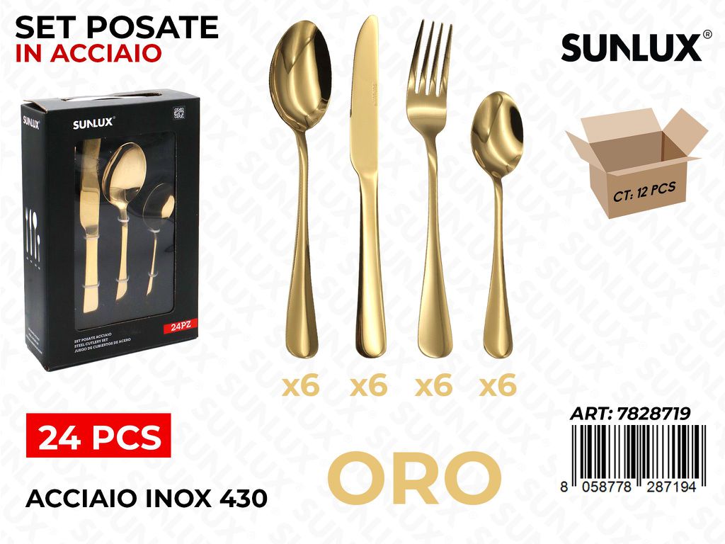 Sunlux Set Posate Oro Acciaio 430 24PCS