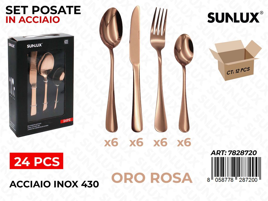Sunlux Set Posate Oro Rosa Acciaio 430 24PCS