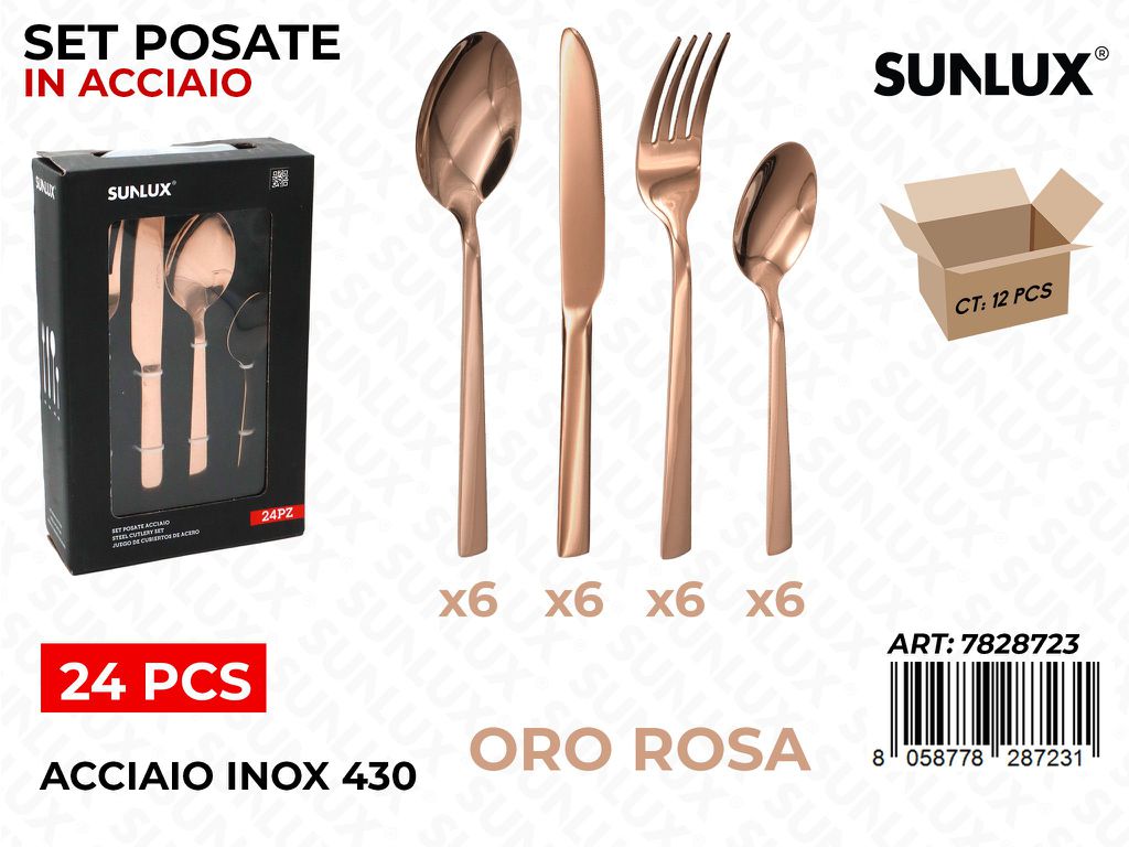 Sunlux Set Posate Oro Rosa Acciaio 430 24PCS