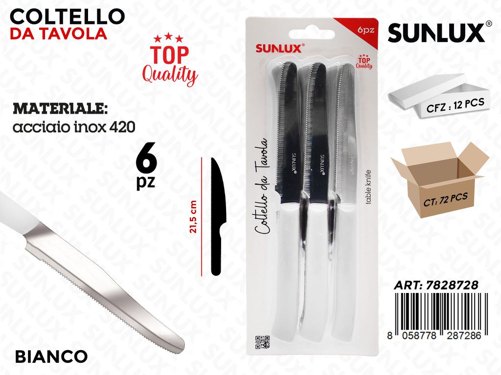 Sunlux Coltello da Tavola Bia. Acc. 420 6PCS 21.5CM