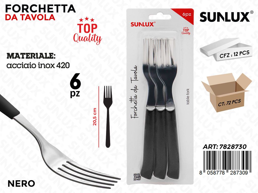 Sunlux Forchetta da Tavola Nero Acc. 420 6PCS 20.5CM
