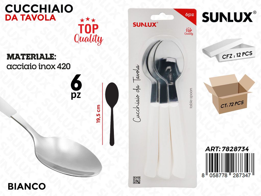 Sunlux Cucchiaio da Tavola Bia. Acc. 420 6PCS 19.5CM