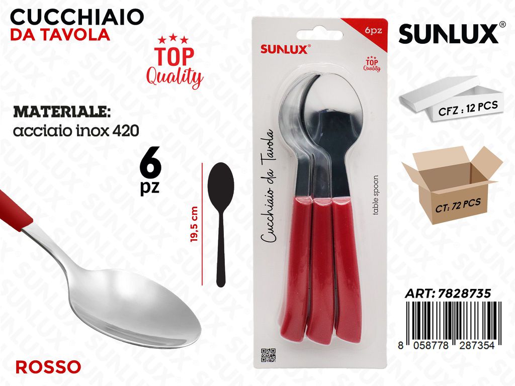 Sunlux Cucchiaio da Tavola Rosso Acc. 420 6PCS 19.5CM