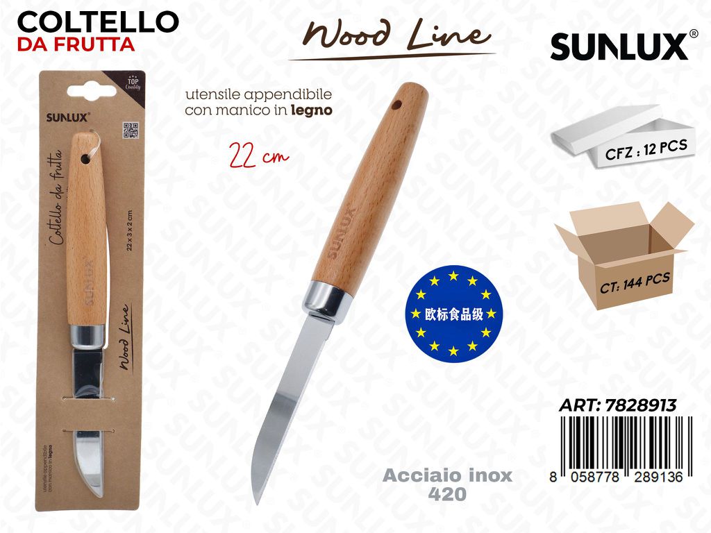 Sunlux Wood L. Coltello da Frutta Acc. 420 22CM