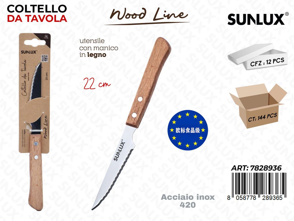 Sunlux Wood L. Coltello da Tavola ACC.420 22CM