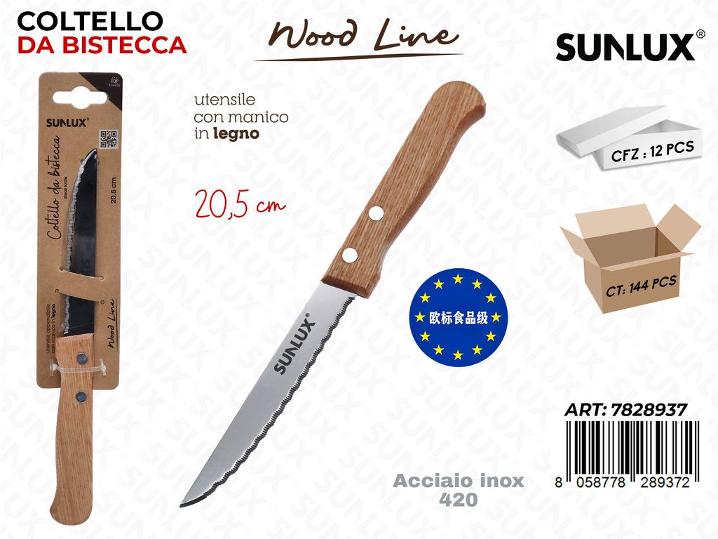 Sunlux Wood L. Coltello da Bistecca ACC.420 20.5CM