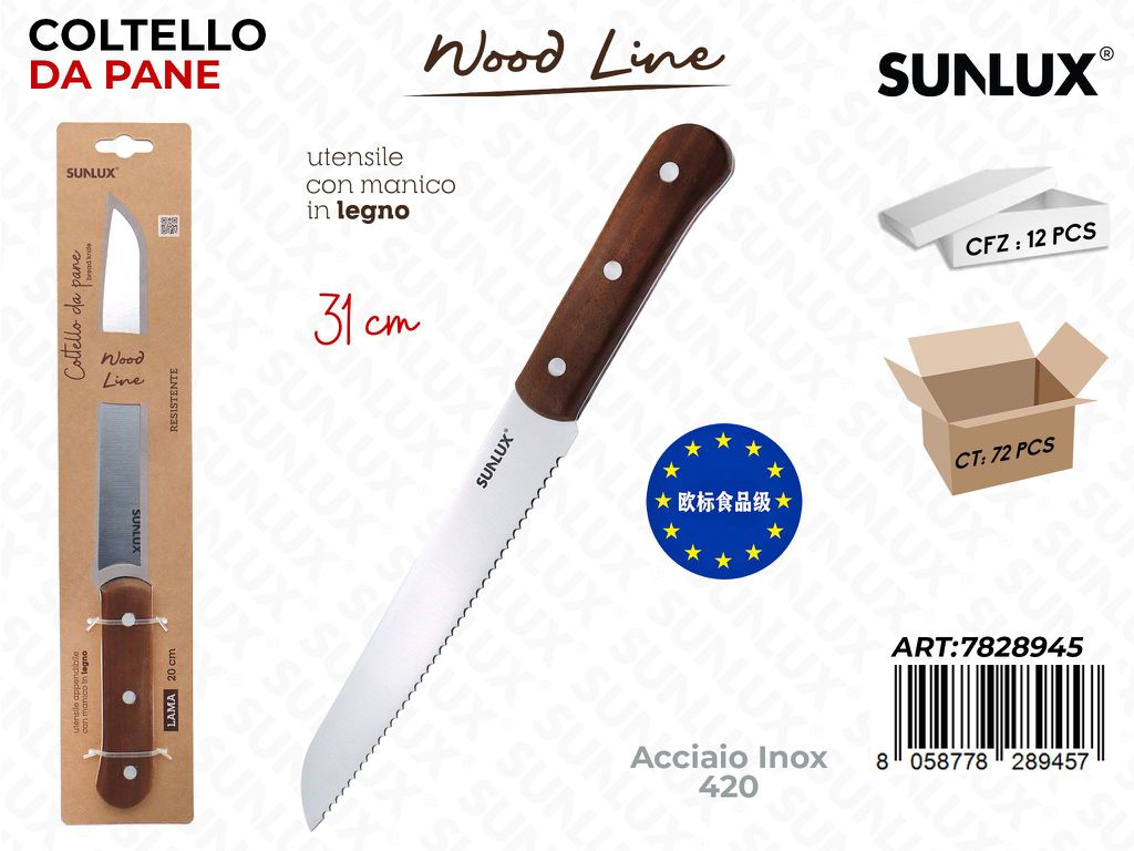 Sunlux Wood L. Coltello da Pane ACC.420 31CM