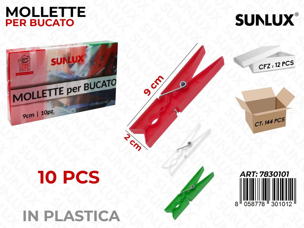 Mollette per Bucato Col. Ass. 10PCS 2*9CM