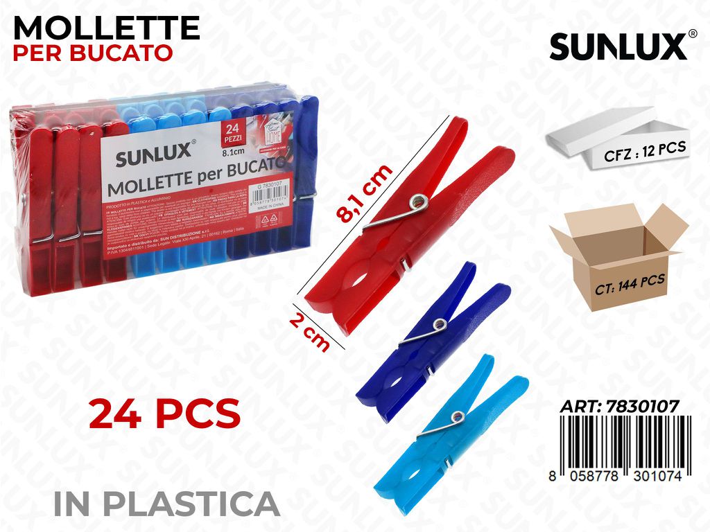 Mollette per Bucato Col. Ass. 24PCS 2*8.1CM