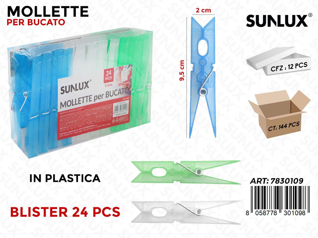 Mollette per Bucato Color Ass. 24PCS 2*9.5CM