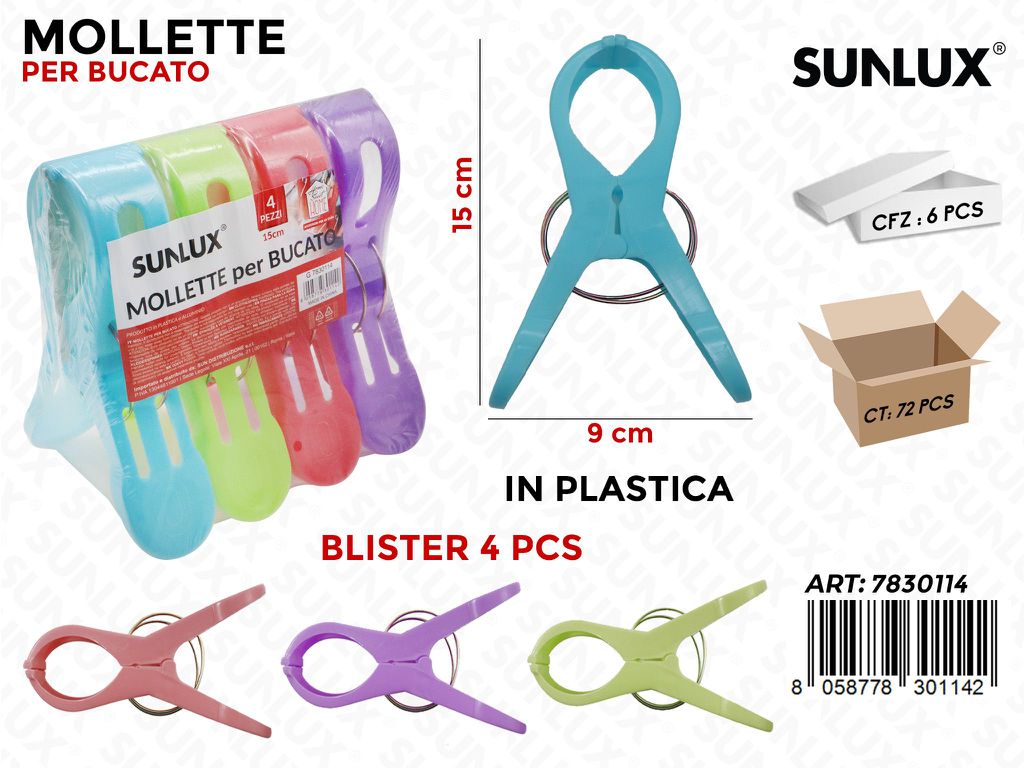 Mollette per Bucato Colori Ass. 4PCS 9*15CM