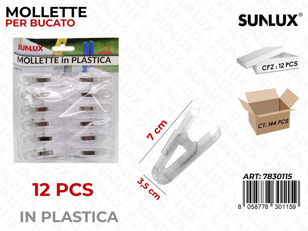 Mollette per Bucato Trasp. 12PCS 3.5*7CM