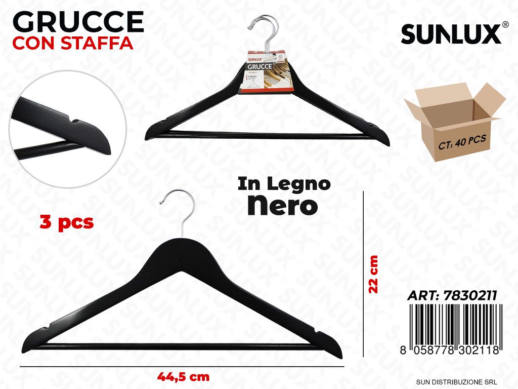Grucce c/Staffa Nero 3PCS 44.5*22CM