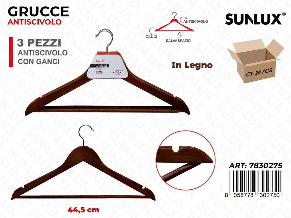 Sunlux Grucce Antiscivolo Legno 3PCS 44.5CM