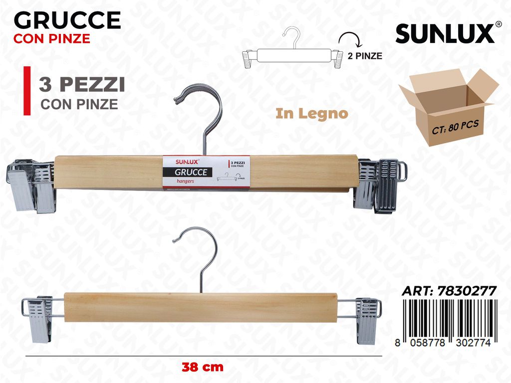 Sunlux Grucce Legno c/Pinze 3PCS 38CM