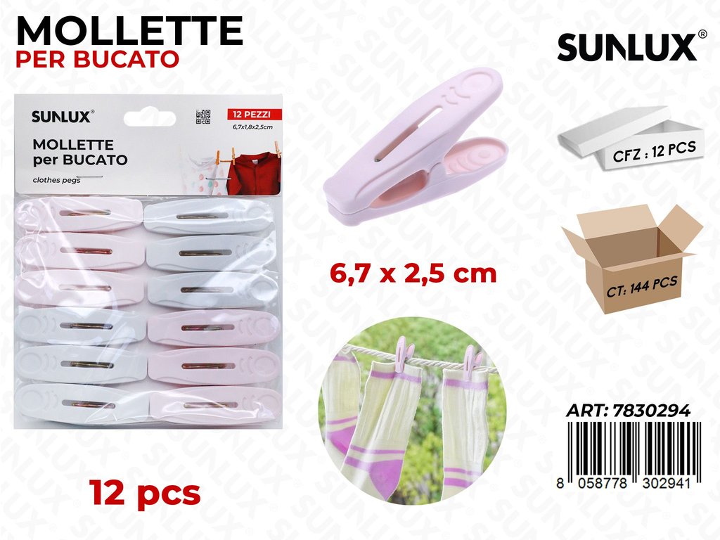 Sunlux Mollette Bucato Ass. 12PCS 6.7*2.5CM