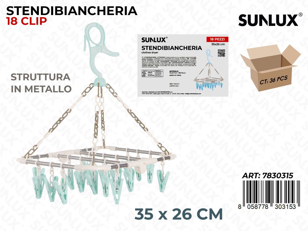 Sunlux Stendibiancheria Plast. 18CLIP 35*26CM