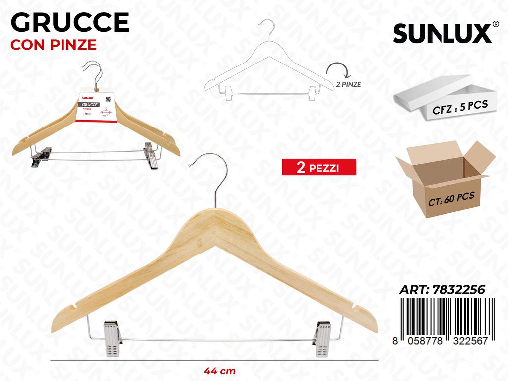 Sunlux Grucce in Legno c/ Pinze 44CM 2PCS
