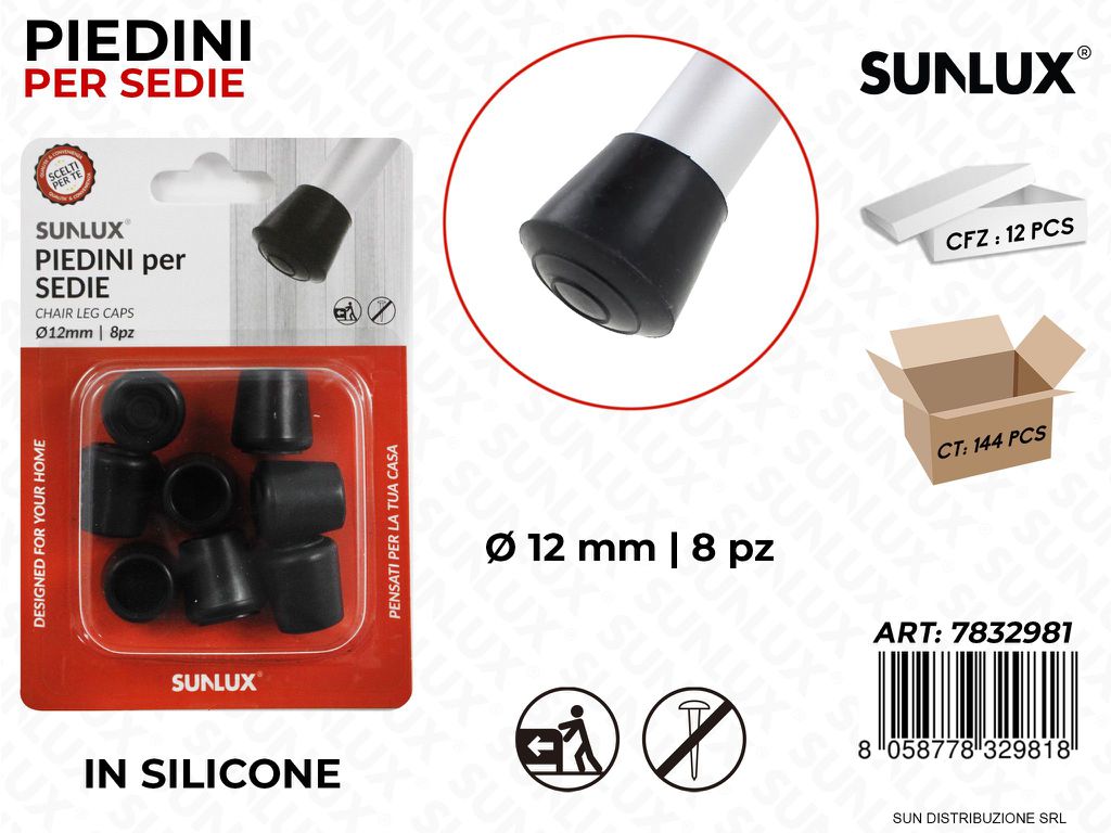 Piedini per Sedie Silicone Nero D.12MM 8PCS