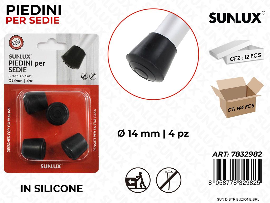 Piedini per Sedie Silicone Nero D.14MM 4PCS