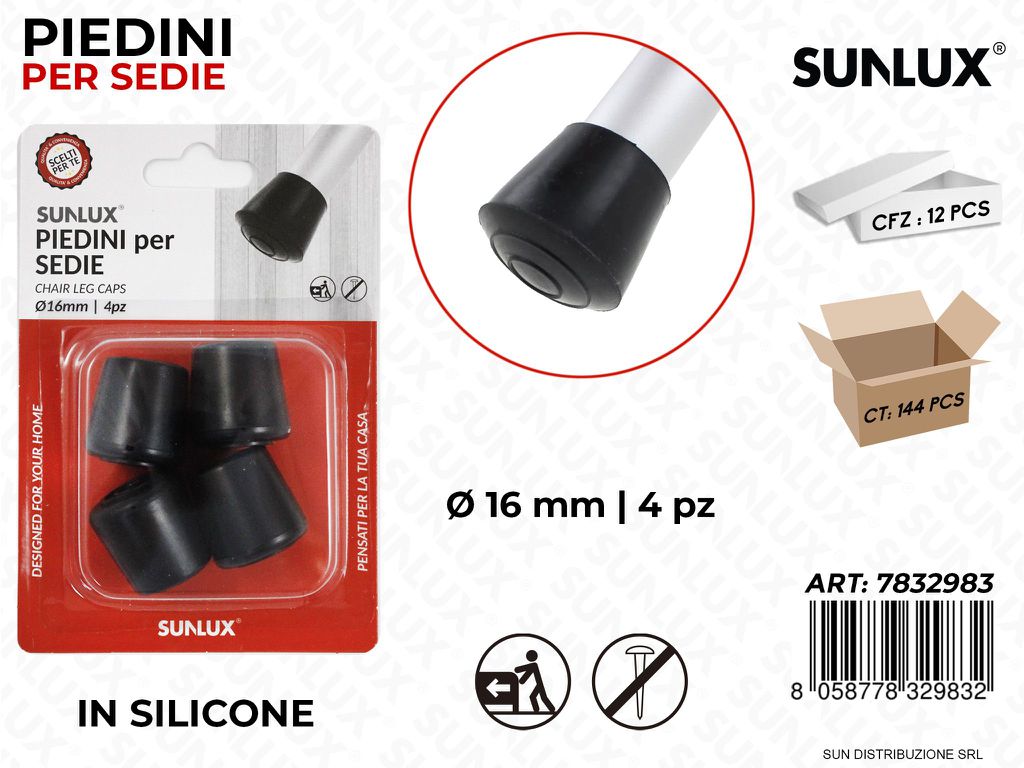 Piedini per Sedie Silicone Nero D.16MM 4PCS