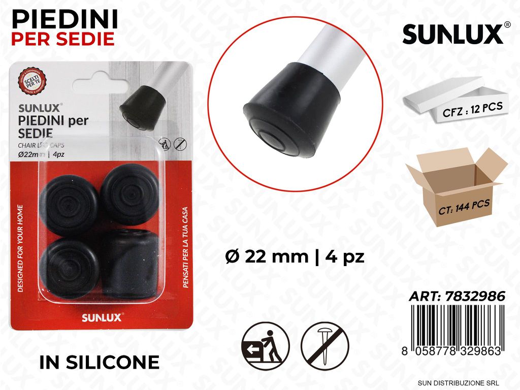 Piedini per Sedie Silicone Nero D.22MM 4PCS