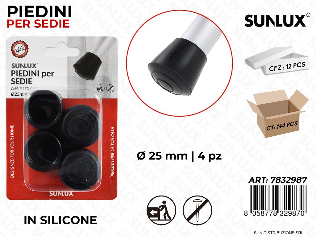 Piedini per Sedie Silicone Nero D.25MM 4PCS