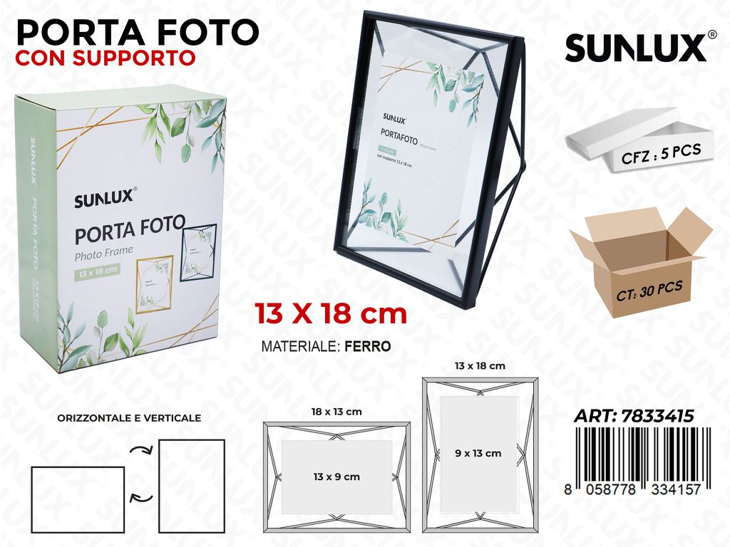 Sunlux Porta Foto Nero in Ferro 13*18CM