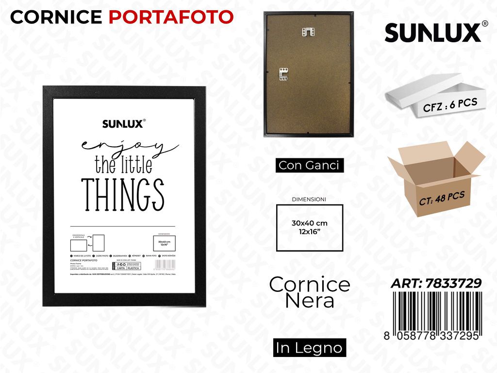Cornice Nero c/ Ganci 30*40CM 12*16