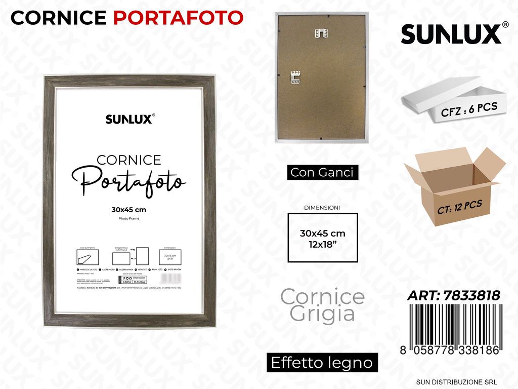 Cornice Grigio c/ Ganci 30*45CM 12*18