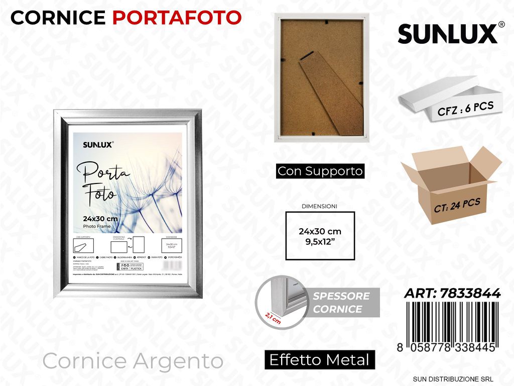 Cornice Argento c/ Supporto 24*30CM 9.5*12