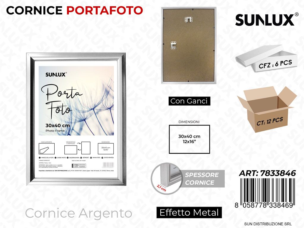Cornice Argento c/ Ganci 30*40CM 12*16