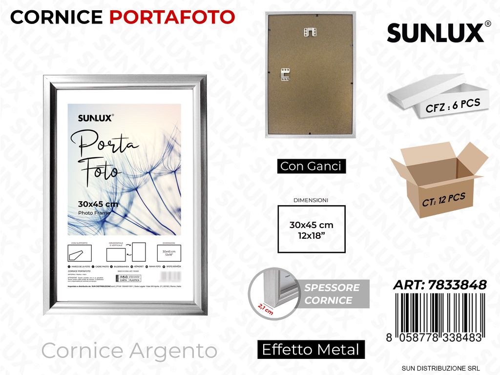 Cornice Argento c/ Ganci 30*45CM 12*18