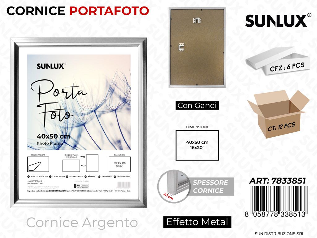 Cornice Argento c/ Ganci 40*50CM 16*20