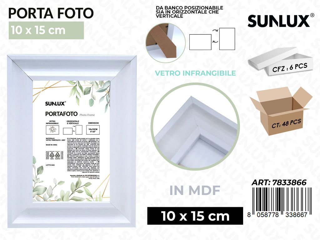 Sunlux Portafoto c/ Supp. Bia. Mdf 10*15CM