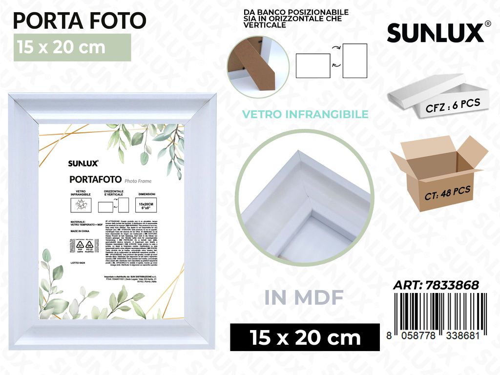 Sunlux Portafoto c/ Supp. Bia. Mdf 15*20CM