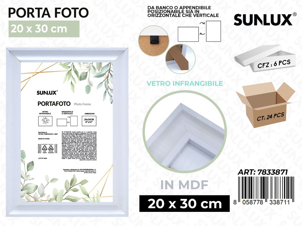 Sunlux Portafoto c/ Supp. Bia. Mdf 20*30CM