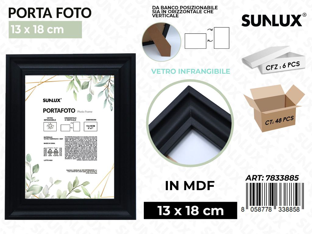 Sunlux Portafoto c/ Supp. Nero Mdf 13*18CM